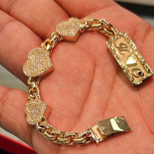 Load image into Gallery viewer, 10k Yellow Gold Chino Monaco Bracelet with Three Heart Charms