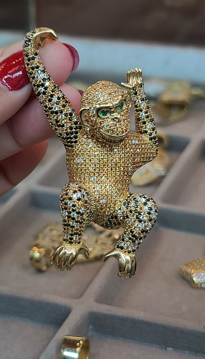 Yellow Gold Monkey Pendant with CZs – TAMAYO GOLD LLC