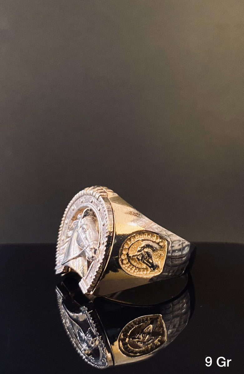 TMT Horse Shoe Ring 特注 Sterling Silver Horseshoe With Horse Head Ring (Size 11