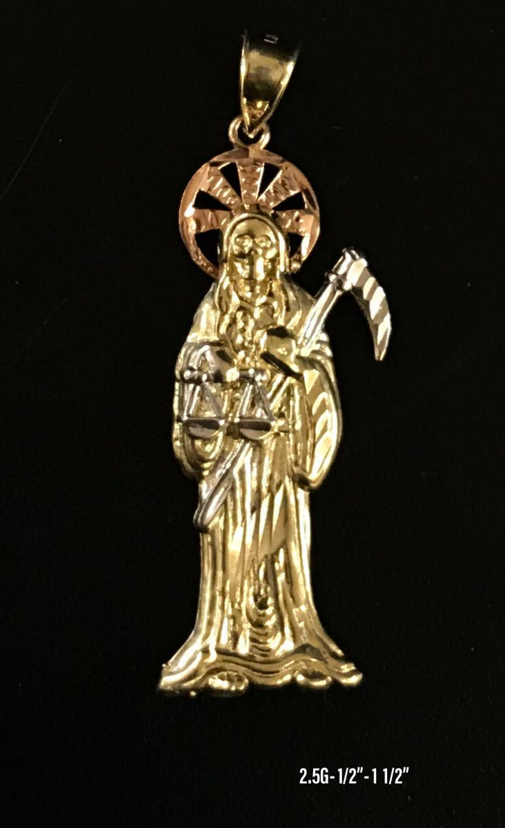 Solid gold santa muerte pendant Clearance