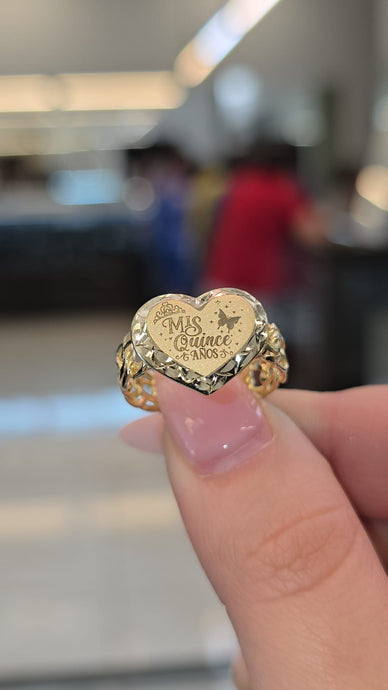 Quinceañera Chino Heart Ring 10K Yellow Gold