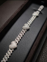Load image into Gallery viewer, Moissanite Heart Cuban Link Bracelet in Sterling Silver