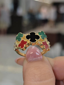 Lucky Clover Multi-Color Gold Ring