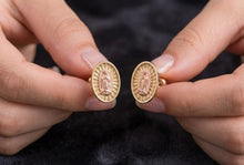 Load image into Gallery viewer, 14 K GOLD OVAL VIRGIN MARY EARRINGS