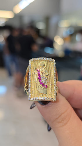 San Judas 10K Gold Ring with CZ Framed Edition