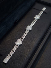 Load image into Gallery viewer, Moissanite Heart Cuban Link Bracelet in Sterling Silver