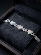 Load image into Gallery viewer, Moissanite Heart Cuban Link Bracelet in Sterling Silver