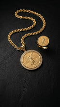 Load image into Gallery viewer, 10 K Gold Mexican 50 Pesos Centenario Coin Medallion &amp; Ring Set