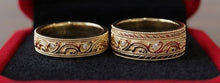 Load image into Gallery viewer, 10k Gold Filigree Wedding Band Set with Cubic Zirconia