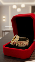 Load image into Gallery viewer, 10k Gold Filigree Wedding Band Set with Cubic Zirconia
