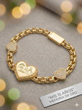 Load image into Gallery viewer, Real 10K Gold Mis 15 Años Heart Link Bracelet - Quinceañera Fine Jewelry Gift