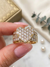Load image into Gallery viewer, 10K Gold Heart Pave Ring with Baguette Accents | Elegant Statement Jewelry