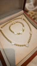 Load image into Gallery viewer, 10K Gold Multi-Heart Pave Link Necklace &amp; Bracelet Set | Real Gold Luxury Jewelry