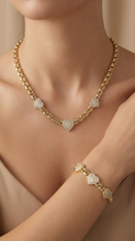 Load image into Gallery viewer, 10K Gold Multi-Heart Pave Link Necklace &amp; Bracelet Set | Real Gold Luxury Jewelry