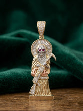 Load image into Gallery viewer, Santa Muerte Pendant in Gold with Custom Engraving