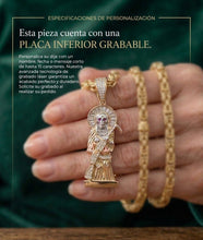 Load image into Gallery viewer, Santa Muerte Pendant in Gold with Custom Engraving