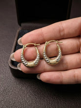 Load image into Gallery viewer, 14 K GOLD TWO TONE HOOP EARRINGS