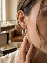 Load image into Gallery viewer, 14 K GOLD TWO TONE HOOP EARRINGS