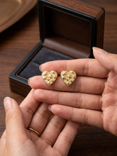 Load image into Gallery viewer, 10 K GOLDEN TEXTURED HEART EARRINGS