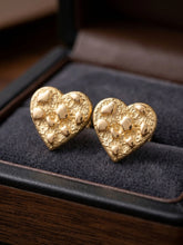 Load image into Gallery viewer, 10 K GOLDEN TEXTURED HEART EARRINGS