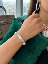Load image into Gallery viewer, Moissanite Heart Cuban Link Bracelet in Sterling Silver