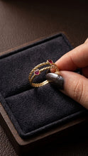 Load image into Gallery viewer, 10K GOLD HEART RING WITH RED STONES
