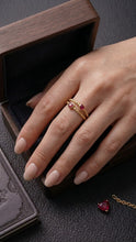 Load image into Gallery viewer, 10K GOLD HEART RING WITH RED STONES