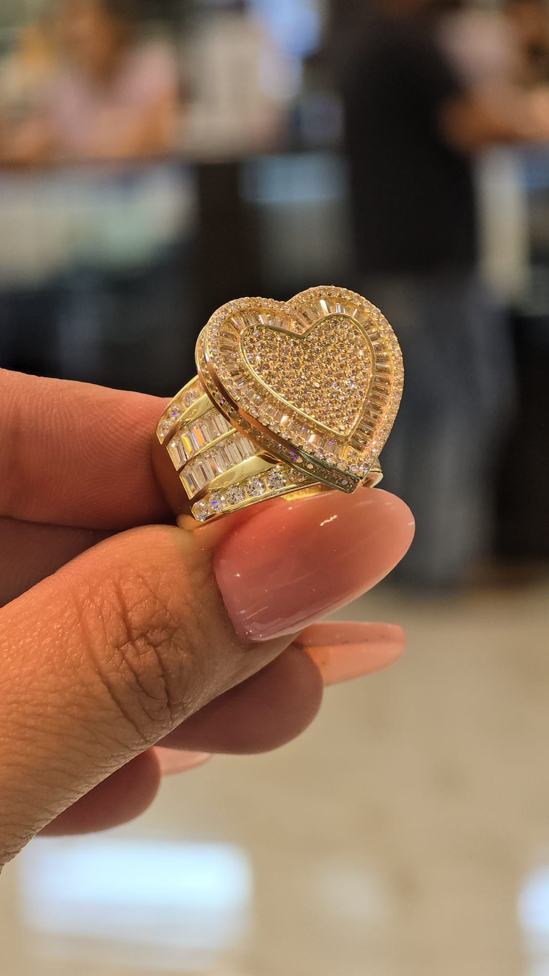 Heart Shaped Gold & Zirconia Statement Ring