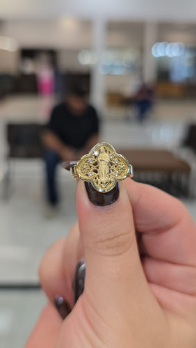 Virgen de Guadalupe Clover Ring 10K Gold