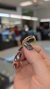 10K Gold Heart Ring with Red Stones
