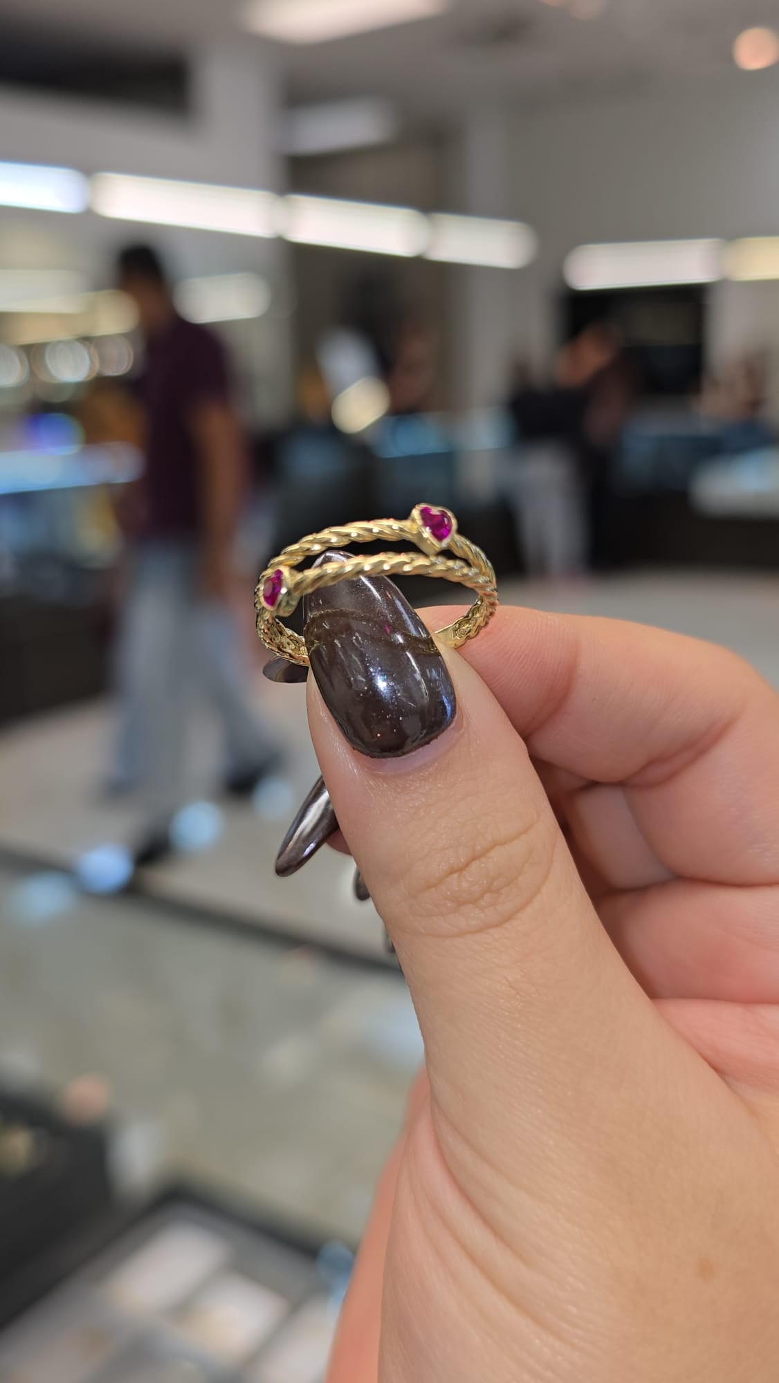 10K Gold Heart Ring with Red Stones