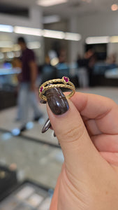 10K Gold Heart Ring with Red Stones