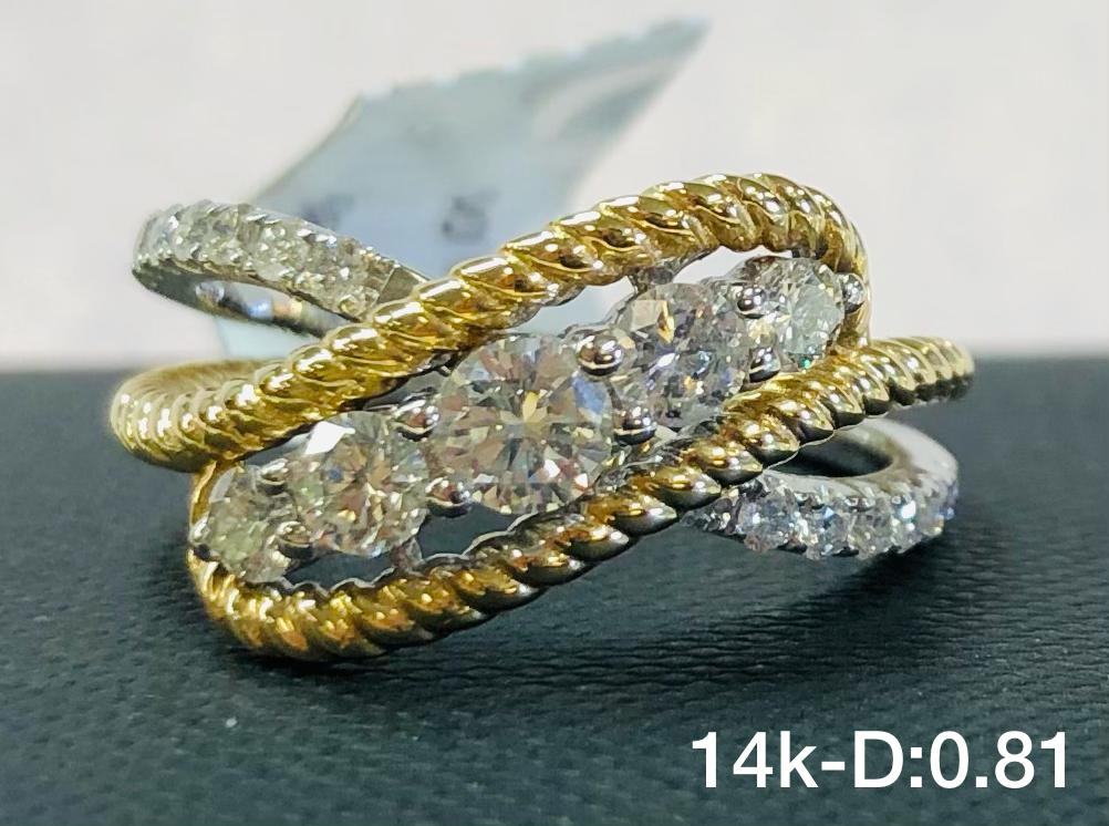 .81Ct Two-tone Crisscross Diamond Ring In 14k Gold