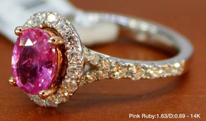 Pink Ruby with Diamond Ring 14K solid gold