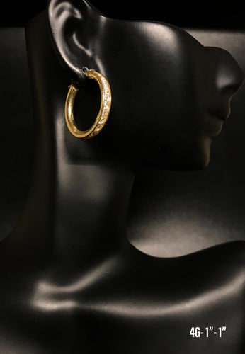 Hoop with stones earrings 10K solid gold