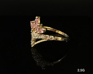 Pink and White CZ stones ring 10K Solid Gold