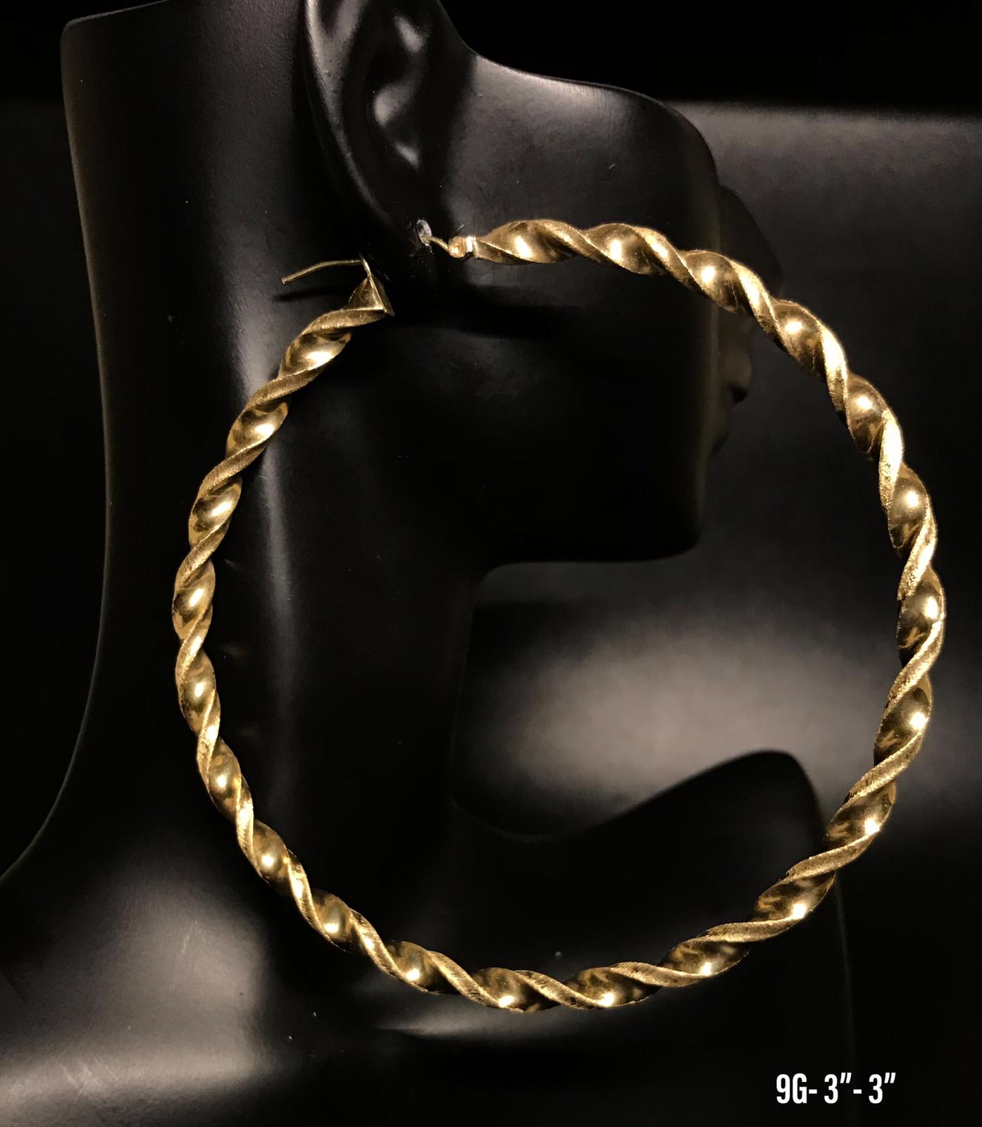 Large textured hoop earrings 10K solid gold