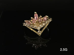 Pink and White CZ stones ring 10K Solid Gold