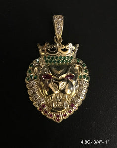 Lion Head with colored stones pendant 10K solid gold