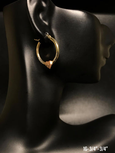 Small hoop with heart earrings 10K solid gold