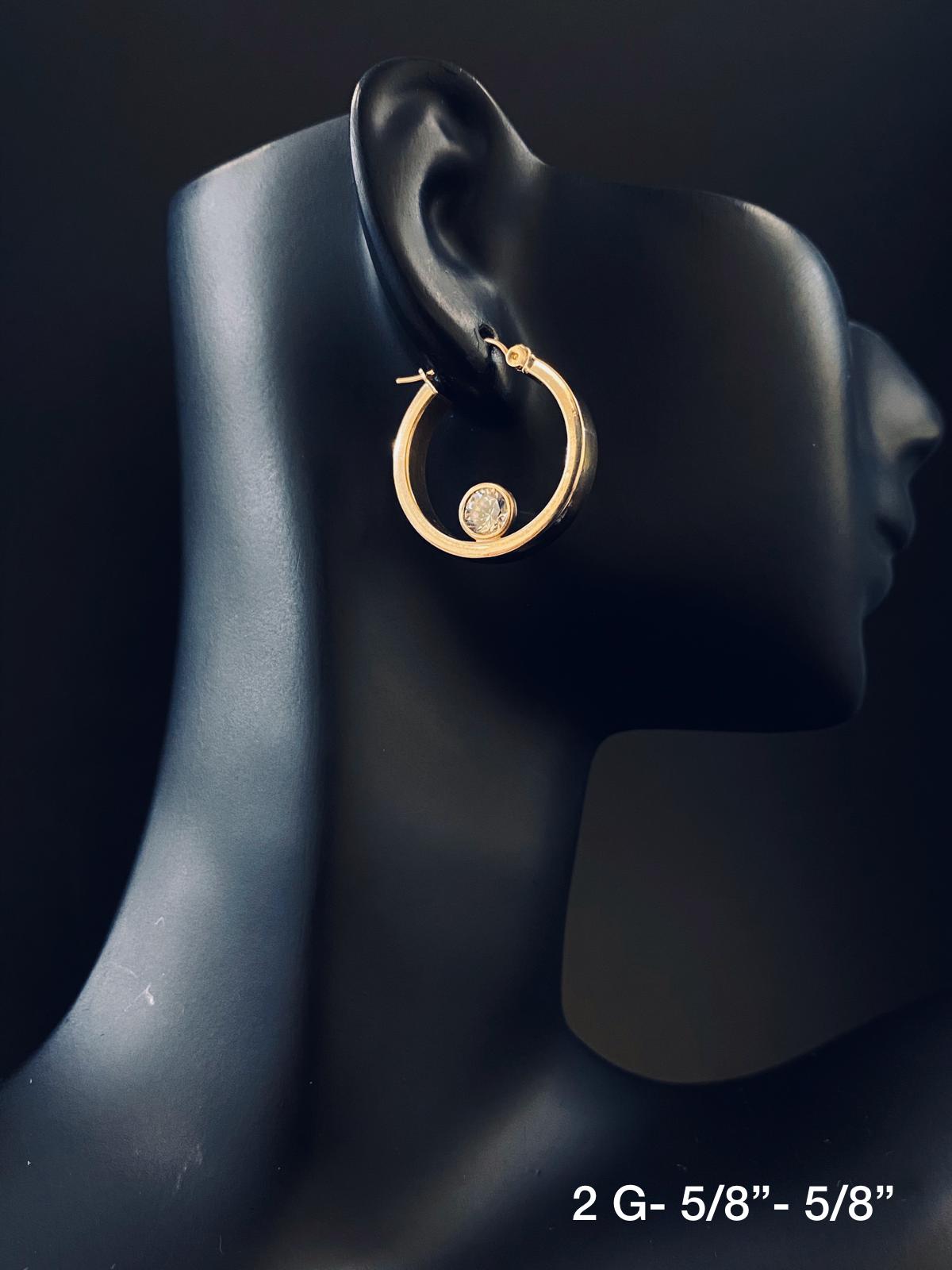 Small hoop with stone earrings 10K solid gold