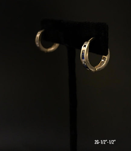 Small hoop with stones earrings 10K solid gold