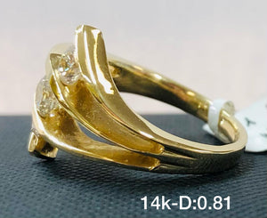 .81CT Swirl Three Stone Diagonally Set Diamond Ring In 14K Yellow Gold