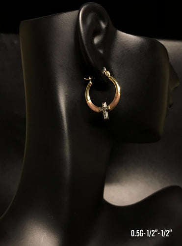 Hoop with cross earrings 10K solid gold