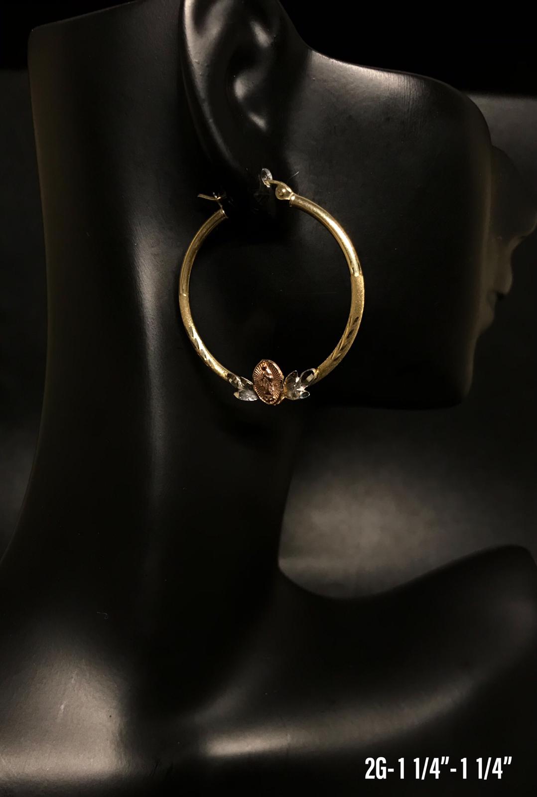 Hoop with Virgin Mary earrings 10K solid gold