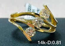 Load image into Gallery viewer, .81CT Swirl Three Stone Diagonally Set Diamond Ring In 14K Yellow Gold