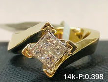 Load image into Gallery viewer, .398P Diamond-Shaped Princess-Cut Diamond Engagement Ring in 14K Yellow Gold