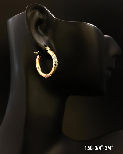 Small textured hoop earrings 10K solid gold
