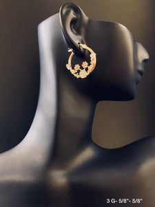 Hoop with flowers earrings 10K solid gold