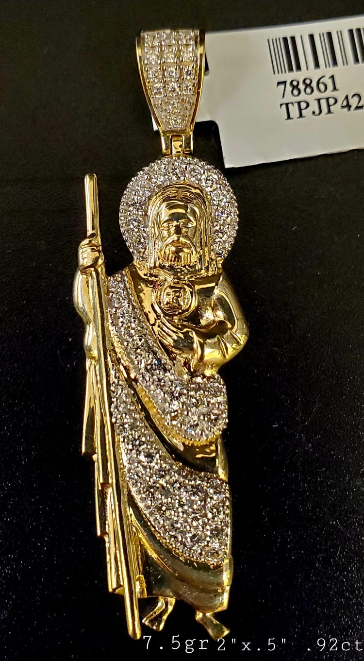 Saint Jude .92 Ct Diamond pendant 10k Solid Gold